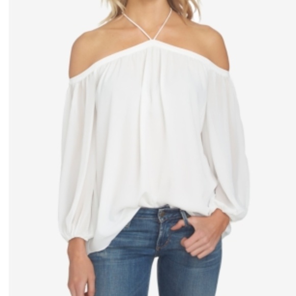 1.State Off the Shoulder Sheer Chiffon Blouse - Picture 1 of 8